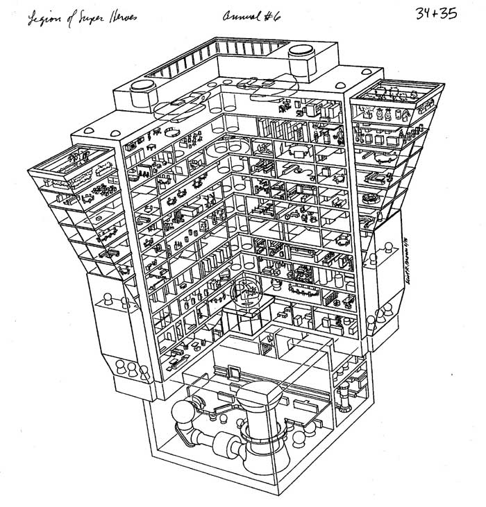 Legion of Super Heroes Headquarters Building appeared as a two page spread in DC Comics' Legion of Super­Heroes 1995 Annual #6