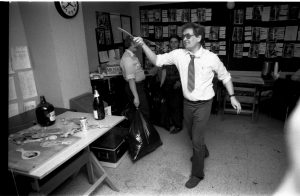 Denny O'Neill demonstrates the rarely-seen "Kill The Intern" volley! (Sorry, can't recall who they were! But they lived... this time!)