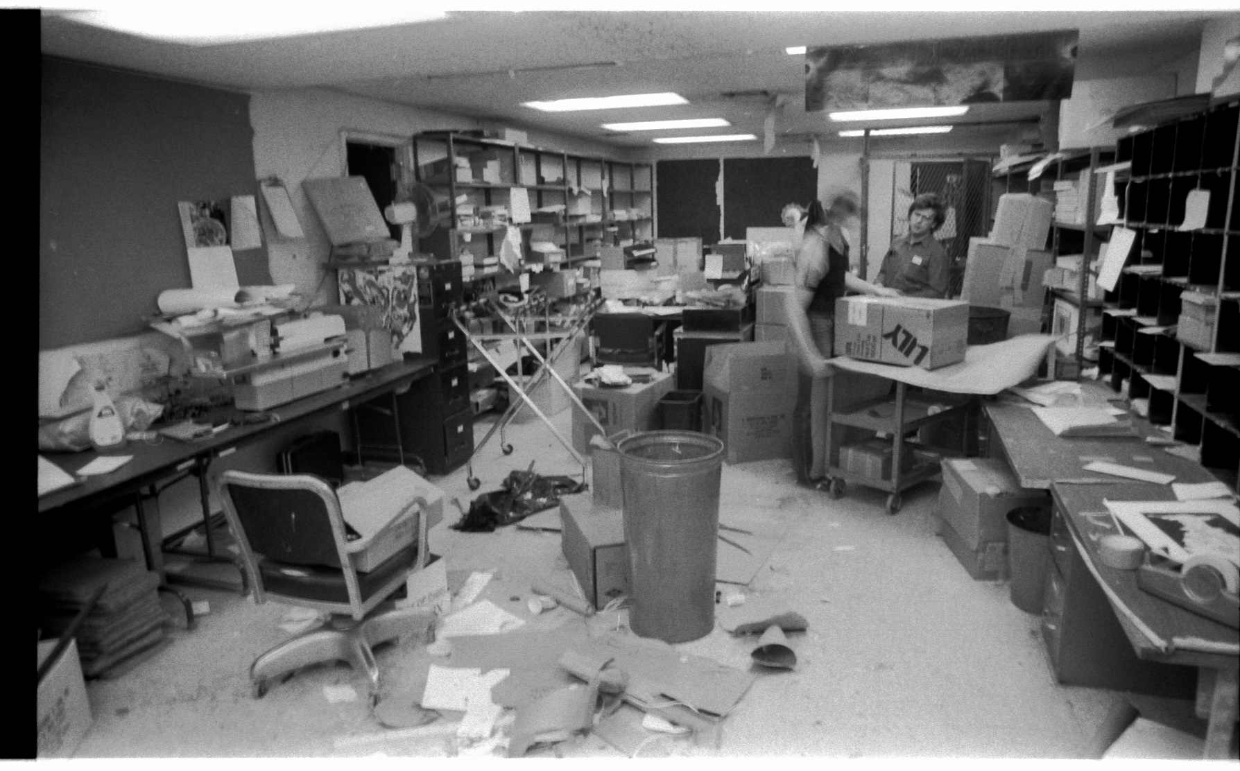 This was the 6th Floor mailroom-- a little behind the 9th Floor... Marvel's editorial offices were on 6. A ghostly Tony Matias and an all-too solid John Galvin continue to bulldoze!