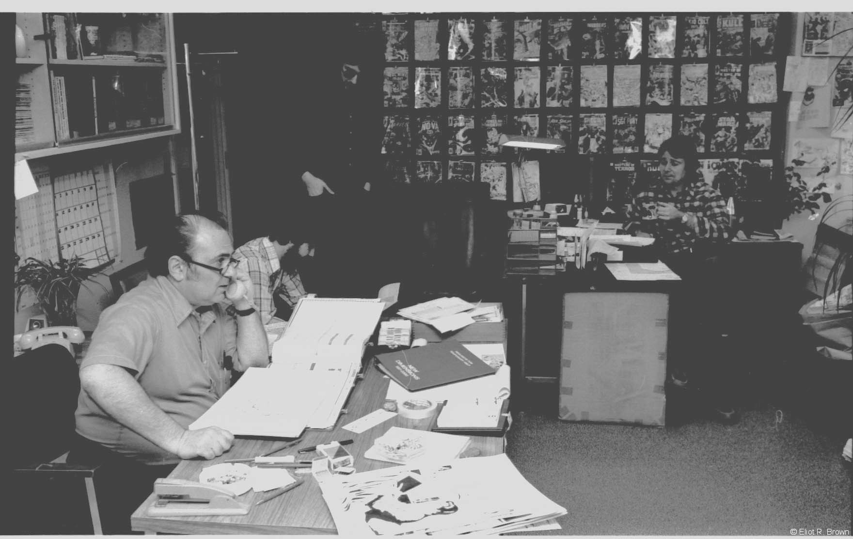 Danny Crespi and Lenny Grow. These two gentlemen were in charge of the flow of work to all freelancers. Very different from the Editor System still in place. At this time, March of 1979, Jim Shooter was the Editor in Chief and then there was a host of assistant editors. None of whom assigned work. It was all up to Lenny and Danny. These guys had been freelancers and professionals in and around comics for decades. Soon, the system was changed into the Editor and Assistant Editor system employed today, wherein the Editor decides what freelancer gets the assignment. Danny was from old Marvel-- back when it was known as Timely. Lenny came from publishing and pretty much knew everything about an art department, publishing and the technical side of printing. (AND he gave me my first Bullpen job!)