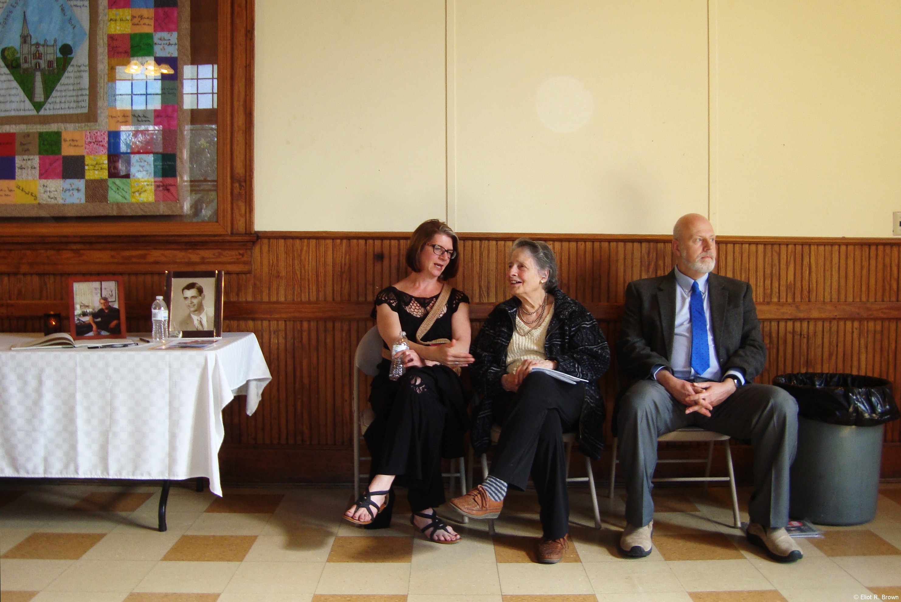 Christie Scheele, Ramona Fredan and Terry Austin reflecting on Herb, St. John's Episcopal Church Parish Hall. Remembering and celebrating Herb Trimpe