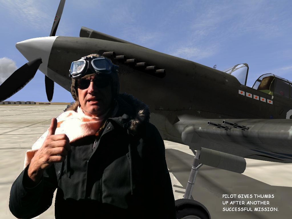 Herb sent me this after our lunch. He had been experimenting with capturing still frames from a war-game flight simulator and laying his picture in. For fun.