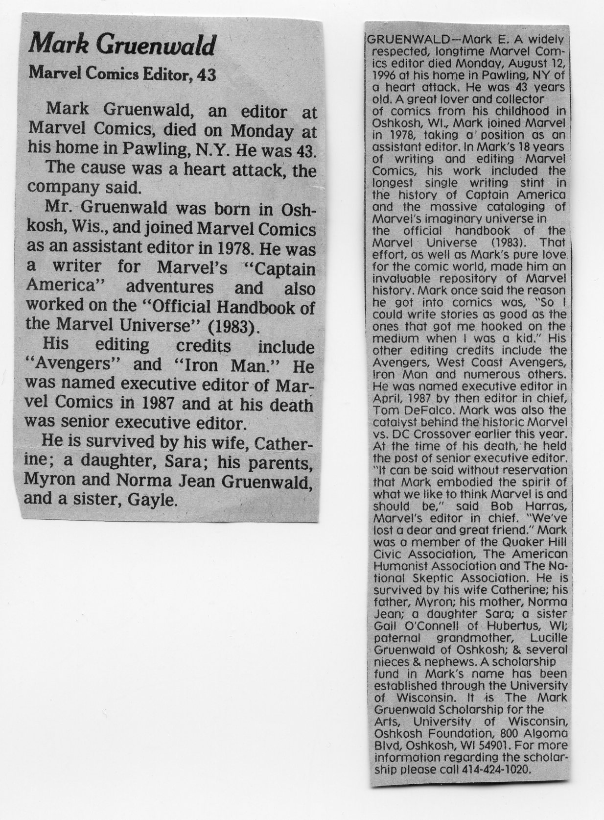 Mark Gruenwald New York Times Obituary