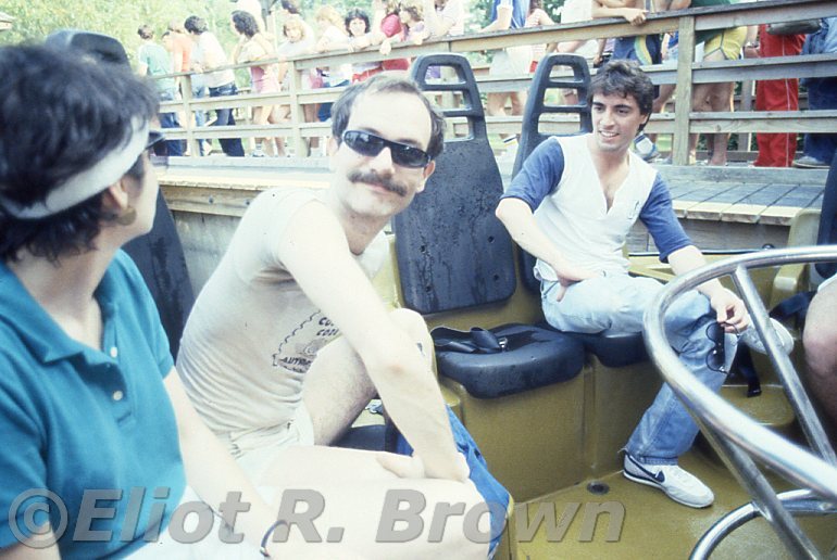 Belinda Glass (Mark’s first wife), Mark Gru (sporting his “Approved by the Cosmic Code” T-shirt that the Bullpen made up for itself), Assistant Editor (to Ralph) Bob Harris. About to embark on a simple frolic down the Flume Of Watery Death.