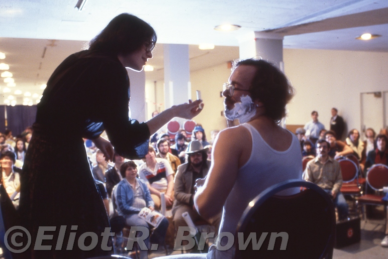 Mark attended a New York Big Apple Con (79? 80?) and put on quite a show. I do not remember the actual contest, but Mark “lost.” I think on purpose because he had set up an elaborate gag for him to perform. He had his wife come in to shave his beard off!