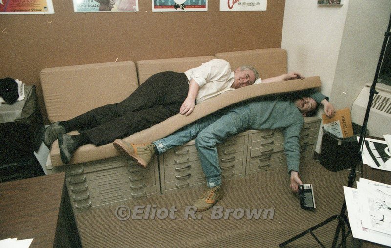 Just an average day, grinding out comics… Legendary Inker/Penciler Jovial Jack Abel observing what a lumpy couch cushion Marvel bought!