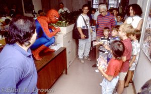 Spidey crouches during Marvel Comics office tour