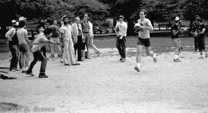 And Jim takes his victory lap! Dead center is Joe Albelo, Nel is clapping to the outfield and, at image right, Robbie is planning his next devastating calls. Production Worker, Ken Lopez extends his Low Five!