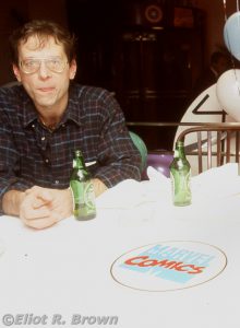 Marvel’s 1991 Office Christmas Party – held in January of 1992. Not sure why. Also not sure why Jim is pursing his lips! Edited out of the frame is Phil Felix and the late Hector Collazzo. Hec was definitely making a face and I may have been distracted by that to the point that I did not take a second shot. So we are stuck with Jim “biting a lemon.”