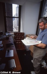 Executive Editor Tom DeFalco, finally able to relax in his office.
