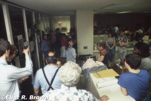 Facing away on the left and pointing is Editor In Chief, Jim Shooter and Production Manager, Danny Crespi in the criss-cross suspenders. By now, Vinnie has taken off his jacket… place got a little steamy…